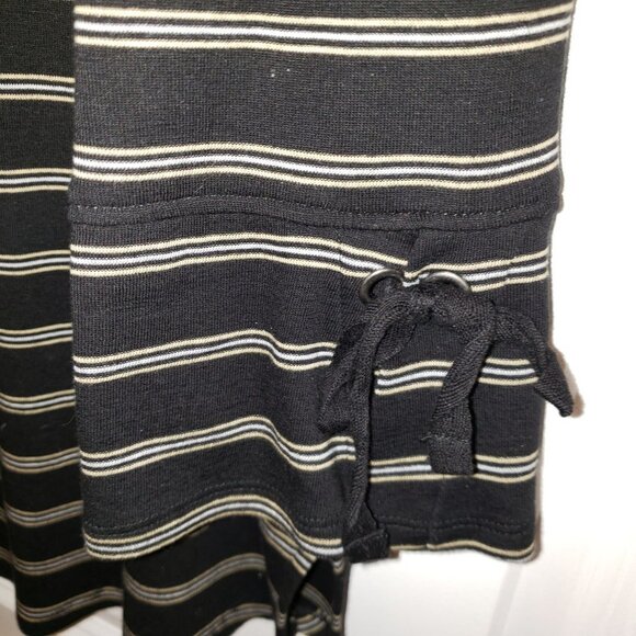 J. Jill 100% Pima Cotton Tie Sleeve Tee Size M Black with tan yellow and white - Picture 2 of 5